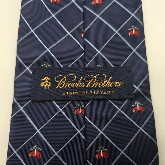Brooks Brothers Navy Embroidered Italian Silk Tie 3.75x60 - Made in USA - Picture 4 of 8